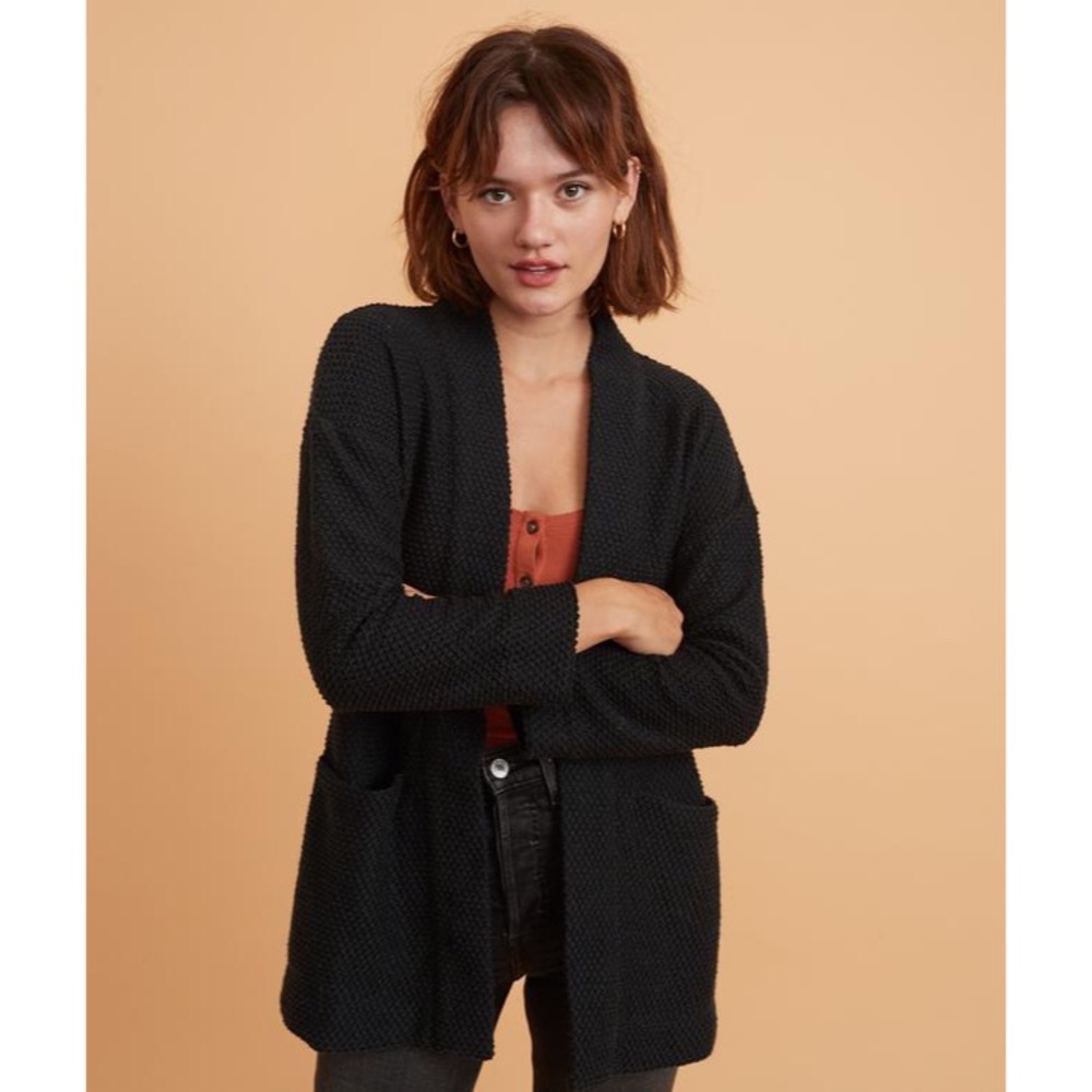 Marine Layer Birdseye Textured Cardigan In Black